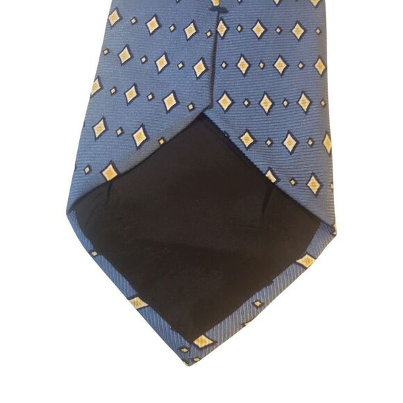 Woodward Mens‎ Tie Necktie Pre-Loved Luxury Blue Yellow Geometric Suit Casual - Picture 6 of 12